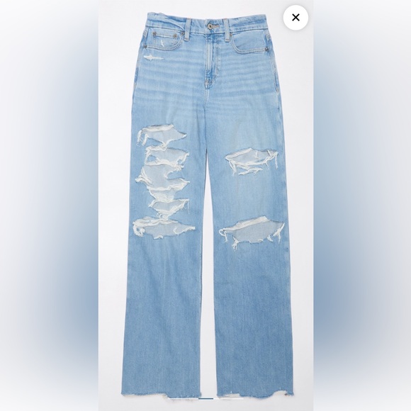 AE Dreamy Drape Stretch Curvy Super High-Waisted Ripped Baggy Wide-Leg, 2 Short - Picture 3 of 8